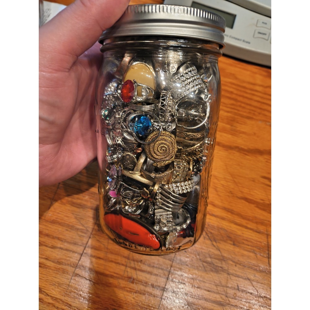 Large Mystery Jewelry Jar 100% All Rings All Wearable Mixed Lot 3lb 7oz